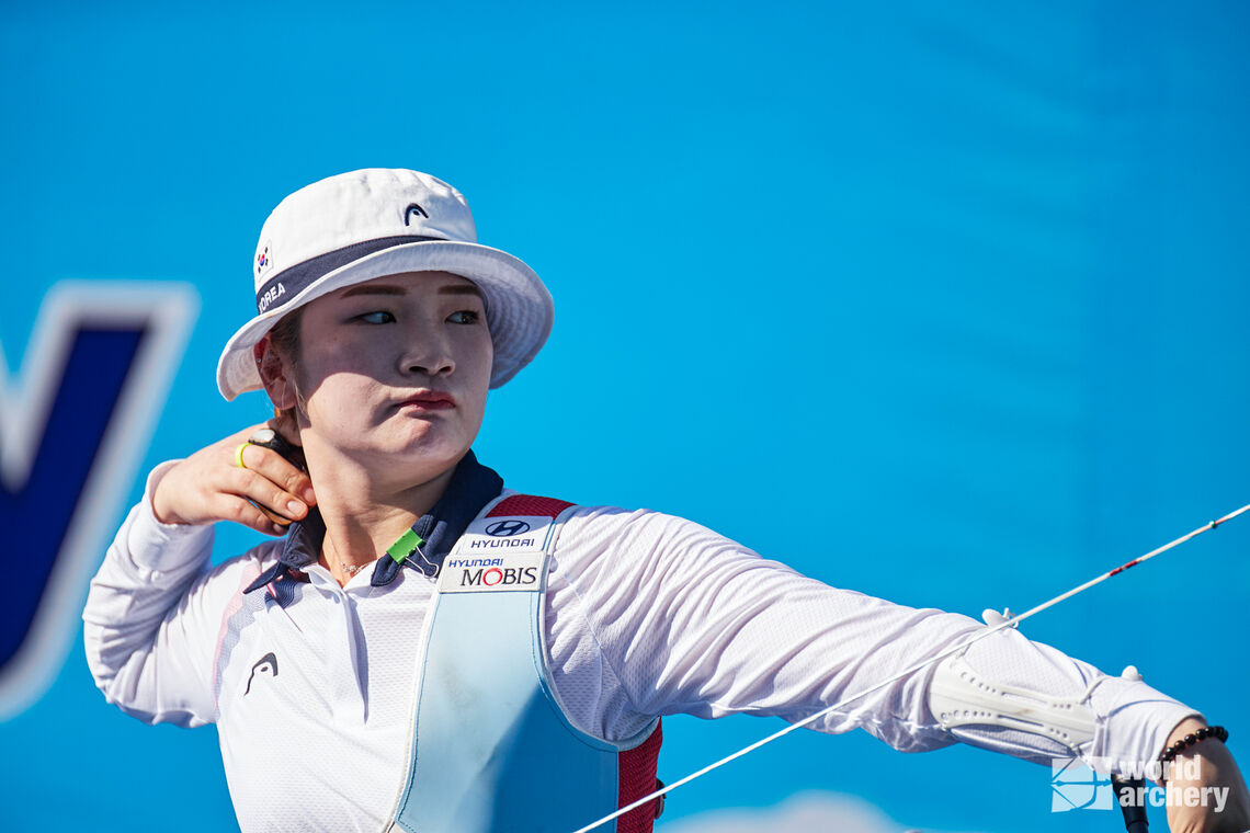 Kang Chae Young shoots at the Bangkok 2019 Asian Archery Championships. 