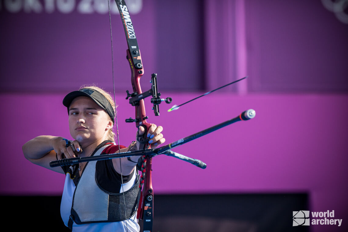 Charline Schwarz shooting at her first Olympics in Tokyo 2020.