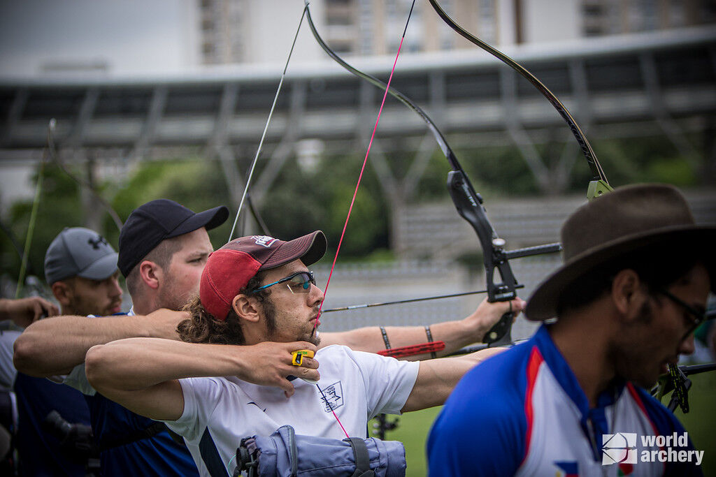 Itay Shanny shoots at the Olympic qualifying tournament. 