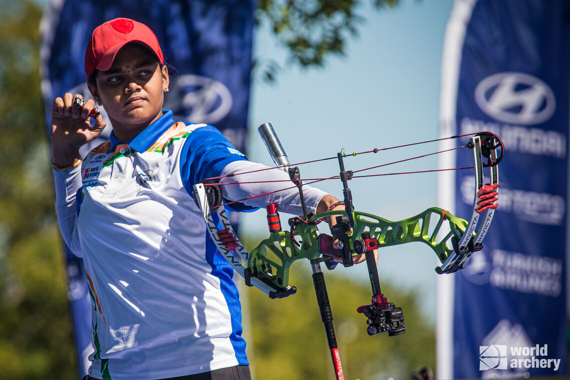 Jyothi Surekha Vennam shoots at the Yankton 2021 Hyundai World Archery Championships.