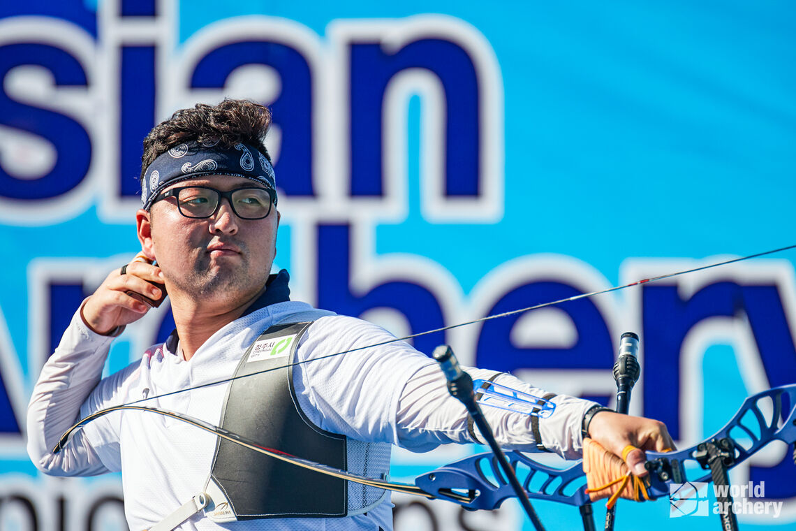 Kim Woojin shoots at the Bangkok 2019 Asian Archery Championships.