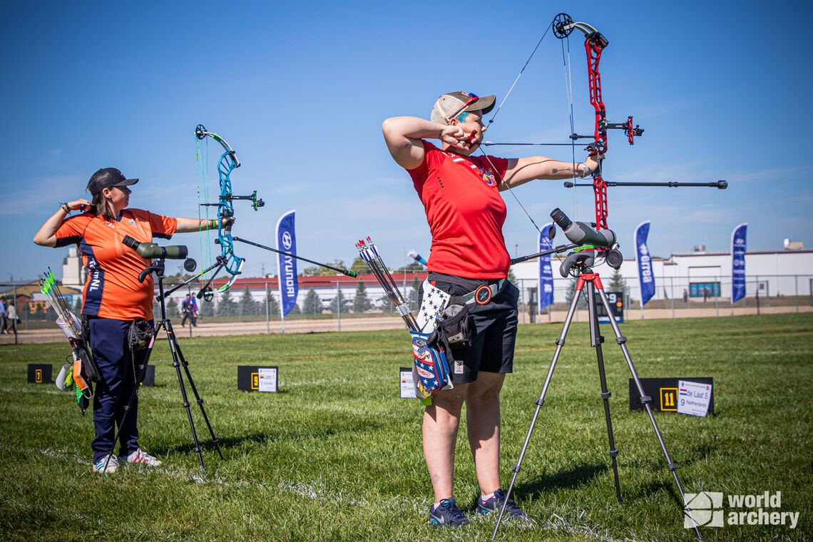 Sarah Prieels shoots at the Yankton 2021 Hyundai World Archery Championships.