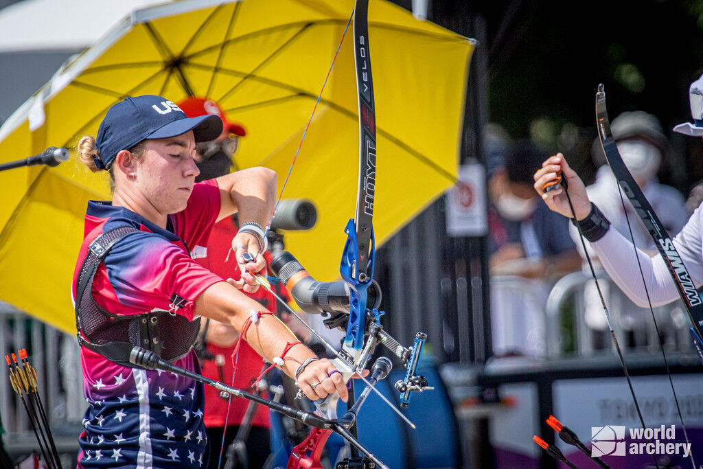 Casey Kaufhold shoots at the Tokyo 2020 Olympic Games. 