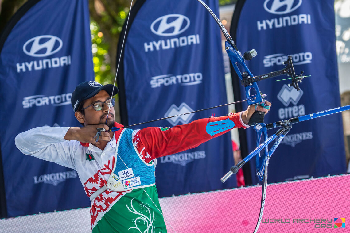 Ruman Shana shoots at the 2019 Hyundai World Archery Championships in ’s-Hertogenbosch.