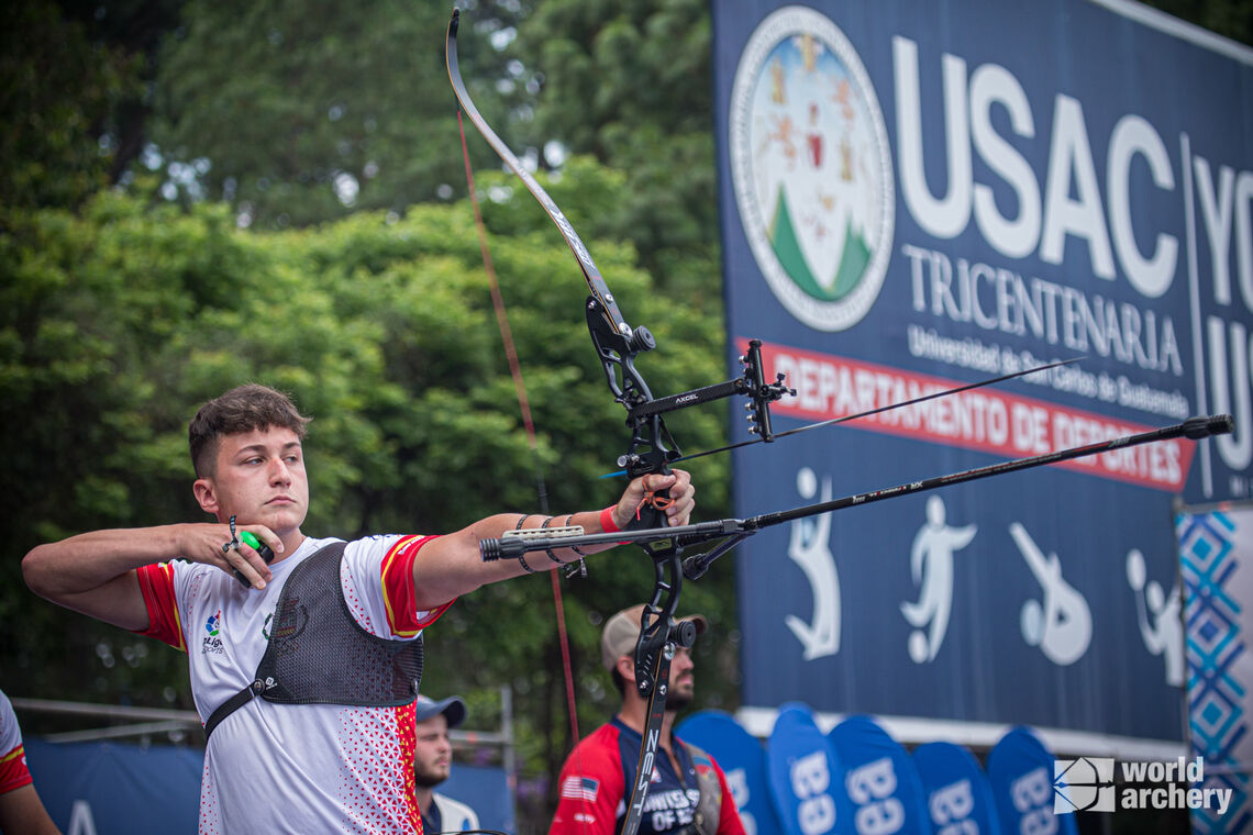 Daniel Castro shoots at stage one of the 2021 Hyundai Archery World Cup in Guatemala City. 