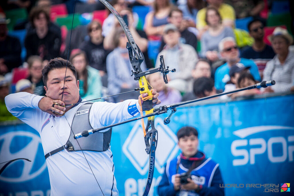 Oh Jin Hyek shoots at the fourth stage of the 2019 Hyundai Archery World Cup in Berlin.