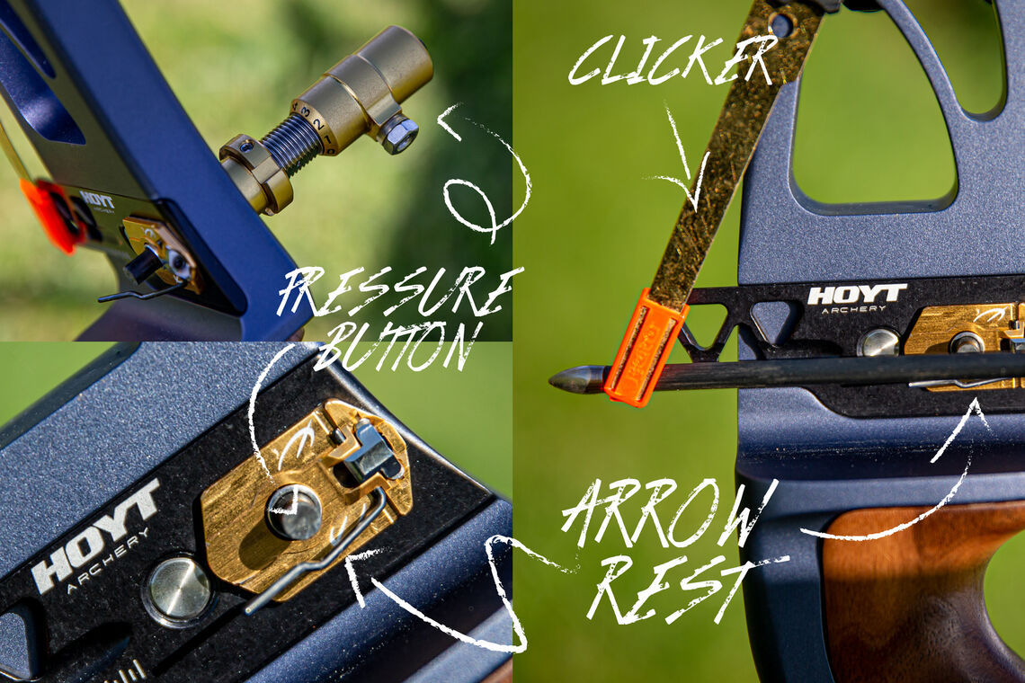 Annotated picture of a recurve rest.