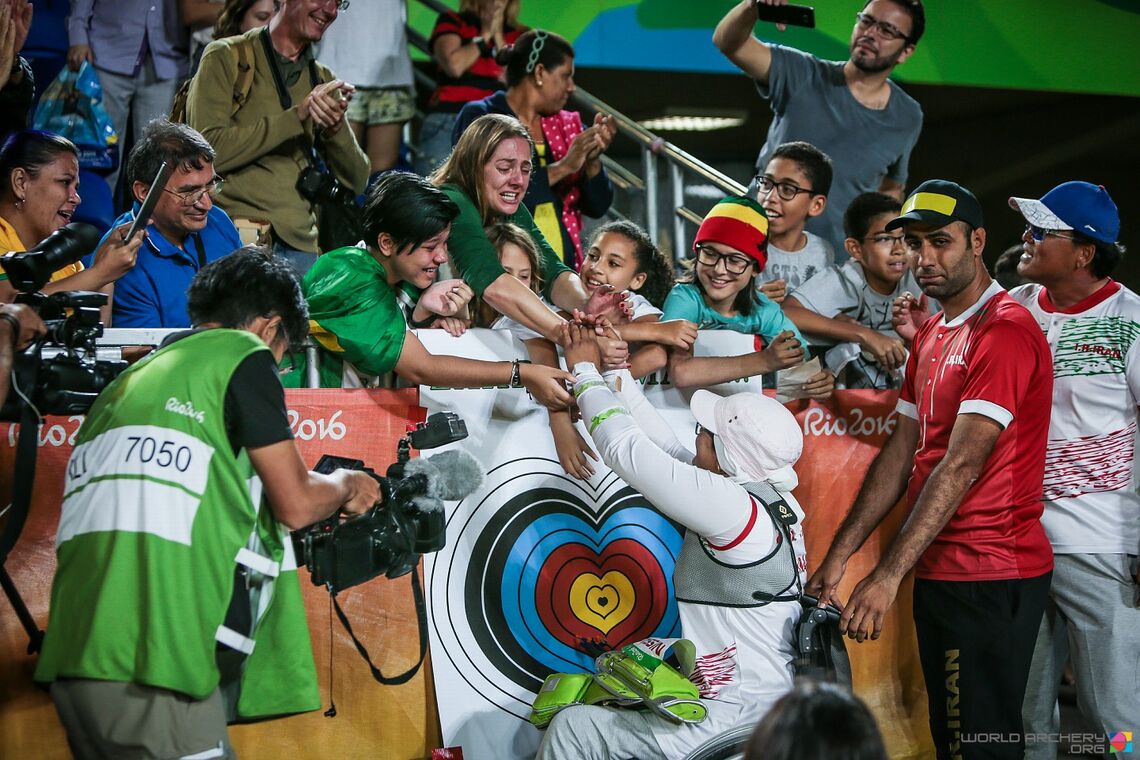 Zahra Nemati celebrates winning the Rio 2016 Paralympic Games.