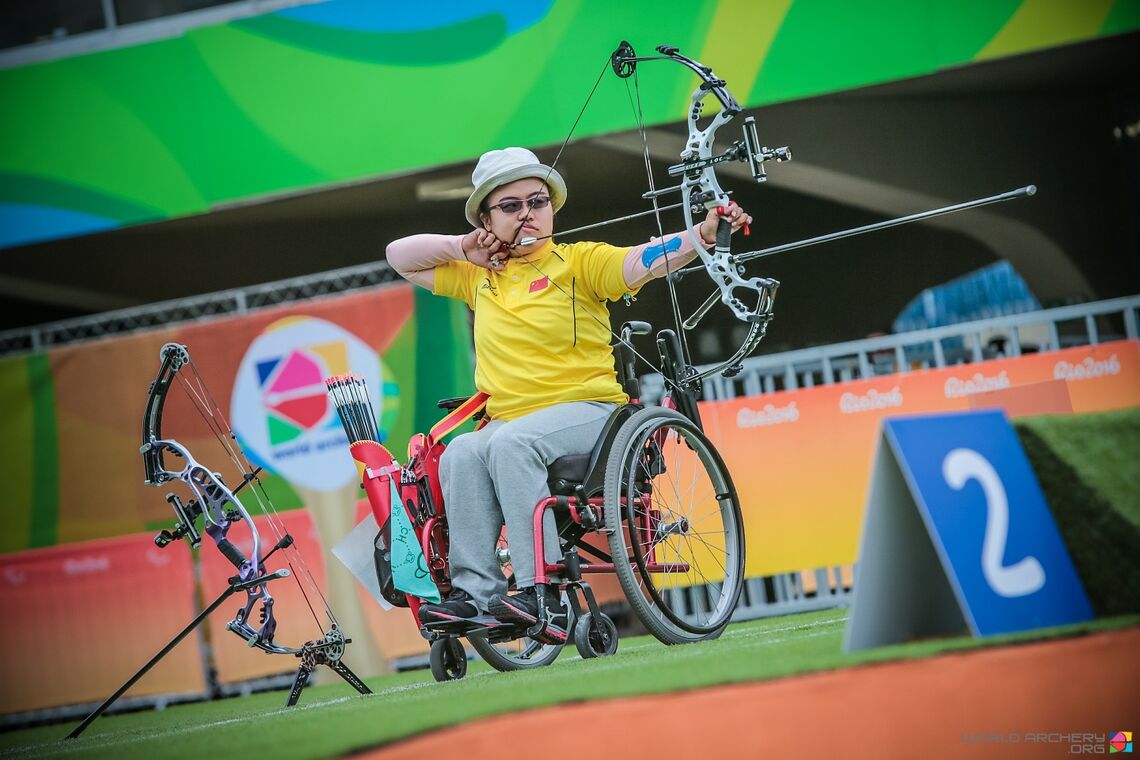 Zhou Jiamin shoots at the Rio 2016 Paralympic Games.