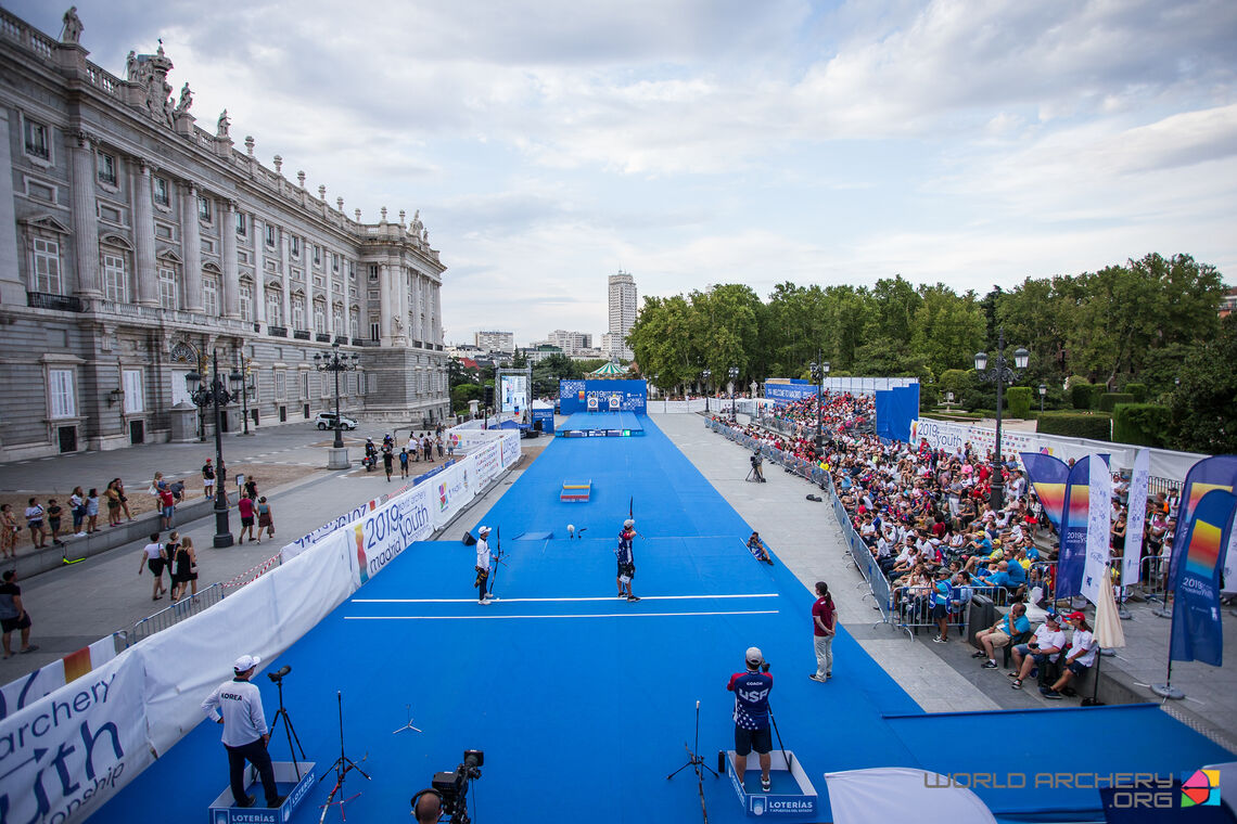 The arena at the 2019 World Archery Youth Championships in Madrid, Spain.