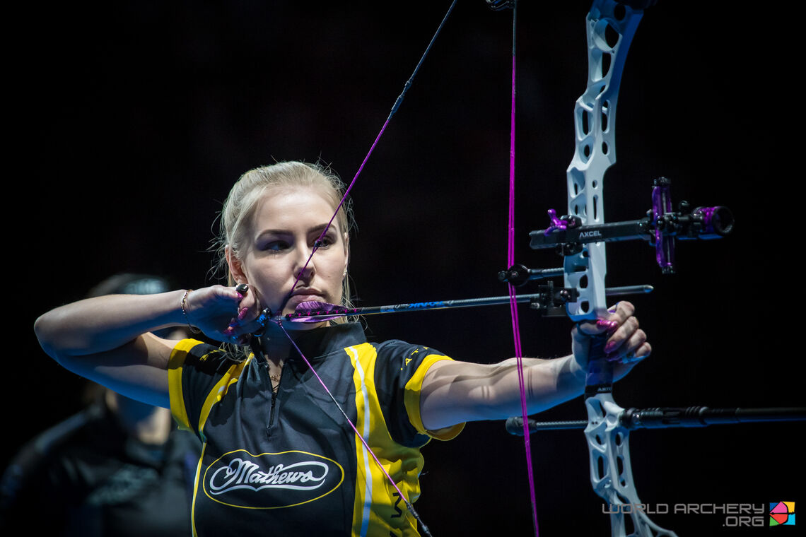 Lisell Jaatma shoots her way to gold at the Sud de France – Nimes Archery Tournament in 2020.