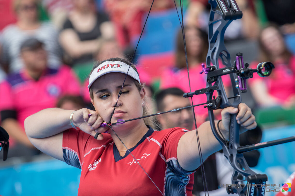 Ella Gibson shoots during the fourth stage of the Hyundai Archery World Cup in 2019.