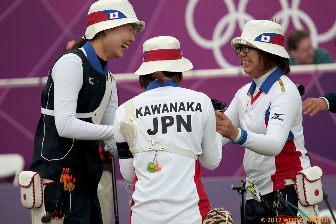The Japanese recurve women’s team celebrate winning bronze at the Olympic Games in 2012.