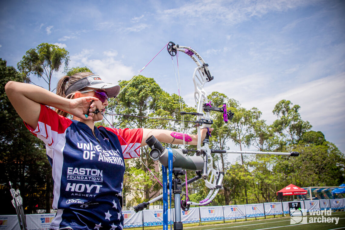 Linda Ochoa-Anderson shoots during practice at the first stage of the 2021 Hyundai Archery World Cup in Guatemala City.