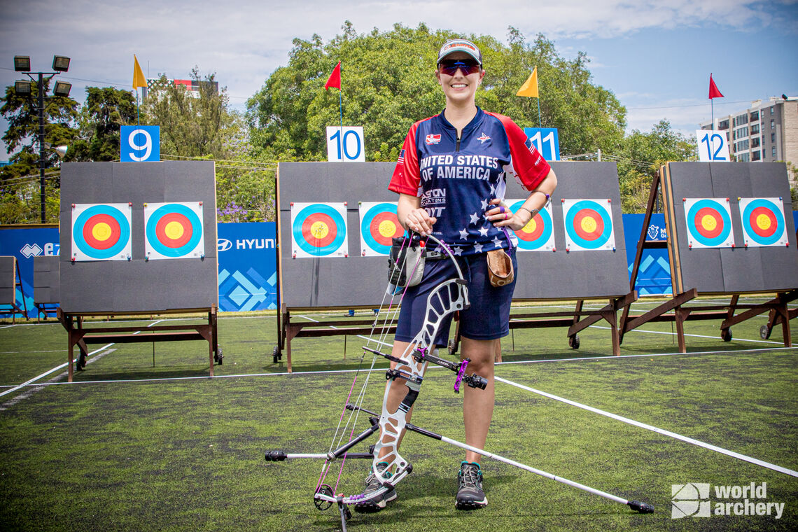 Linda Ochoa-Anderson poses during practice at the first stage of the 2021 Hyundai Archery World Cup in Guatemala City.