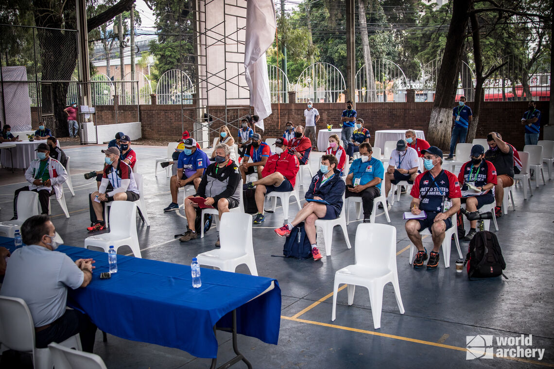 Team managers meeting at the first stage of the Hyundai Archery World Cup in Guatemala City.