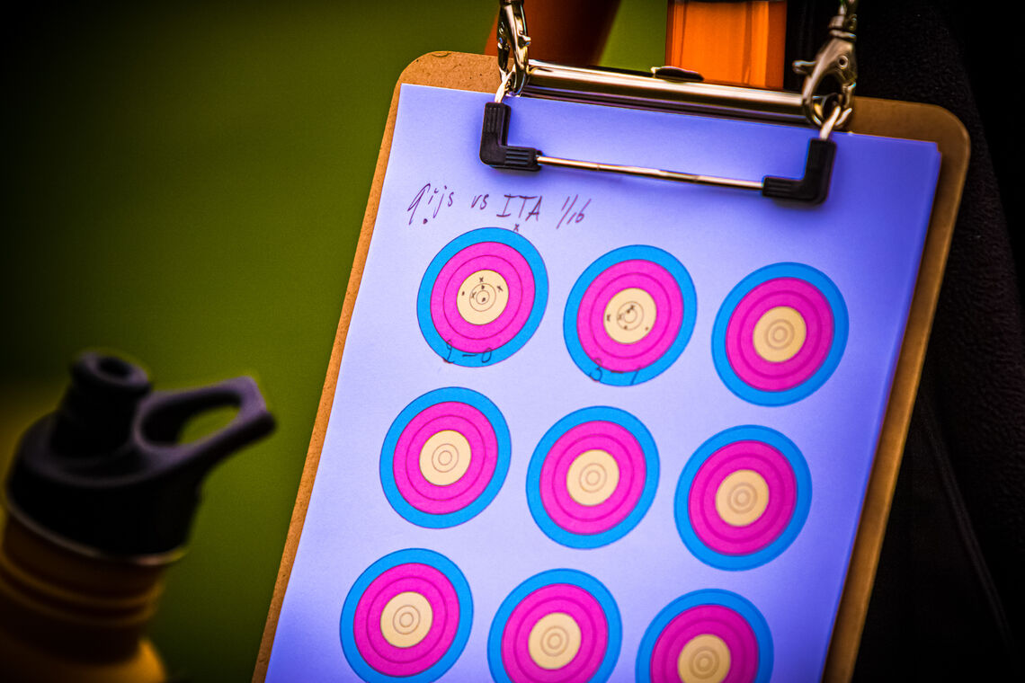 Scoring arrows during the second stage of the Hyundai Archery World Cup in 2021.