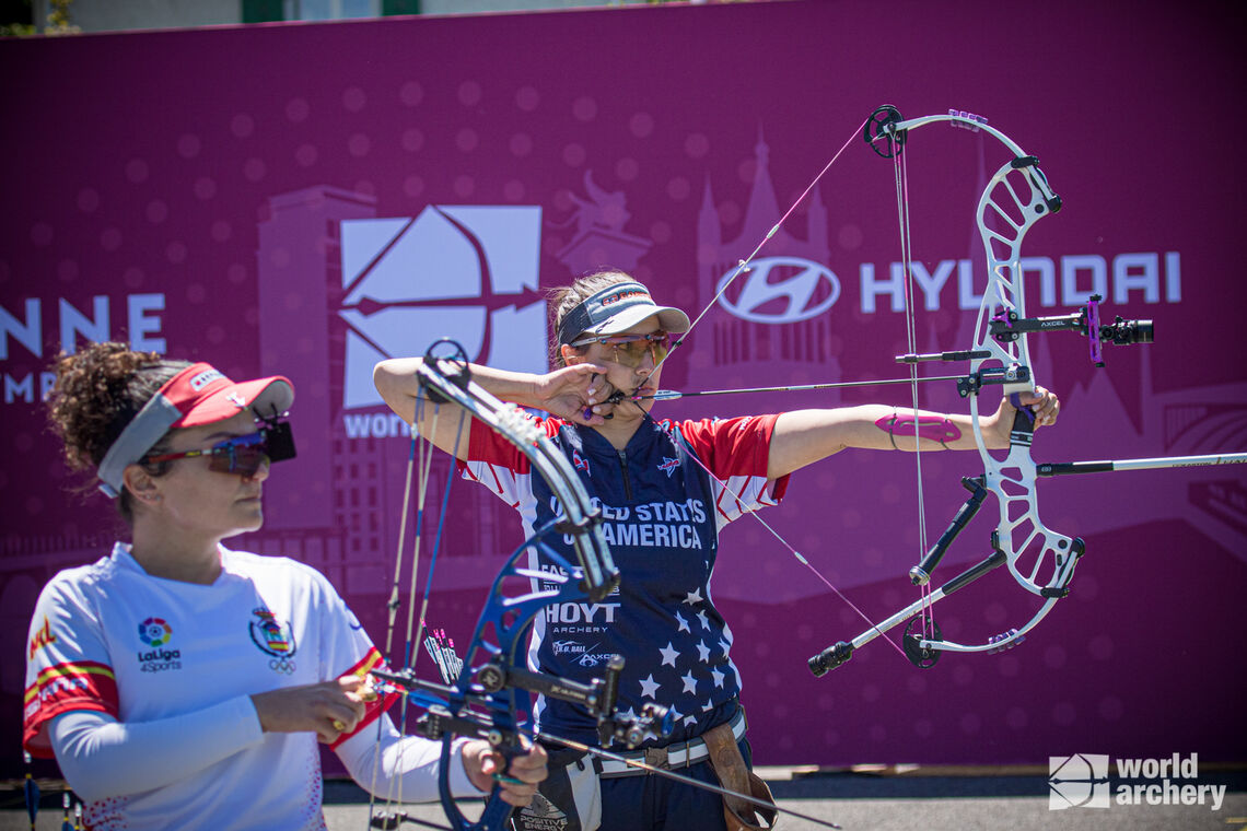 Linda Ochoa-Anderson shoots during the semifinals at the second stage of the Hyundai Archery World Cup in 2021.