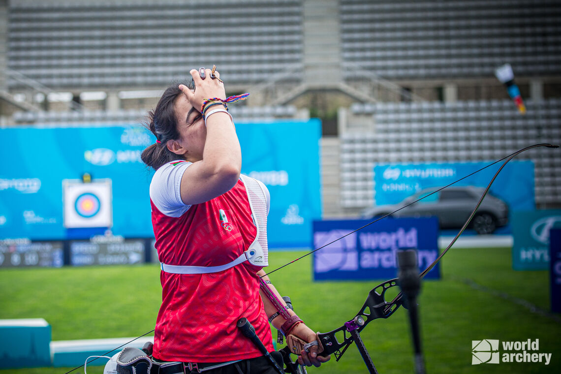 Ana Vazquez during finals at the third stage of the 2021 Hyundai Archery World Cup in Paris.