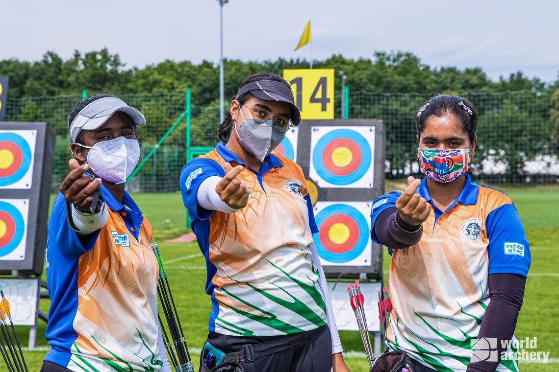 Indian compounds at the 2021 World Archery Youth Championships in Wroclaw.