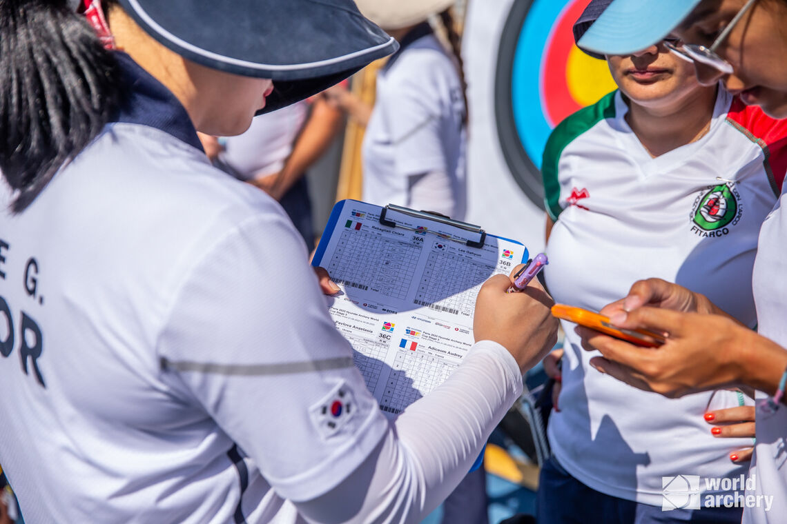 Lee Gahyun led Korean teammates Kang Chae Young and An San atop the recurve women’s leaderboard.
