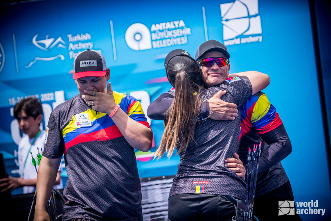 Colombia's mixed team pair of Daniel Munoz and Sara Lopez at Antalya 2022