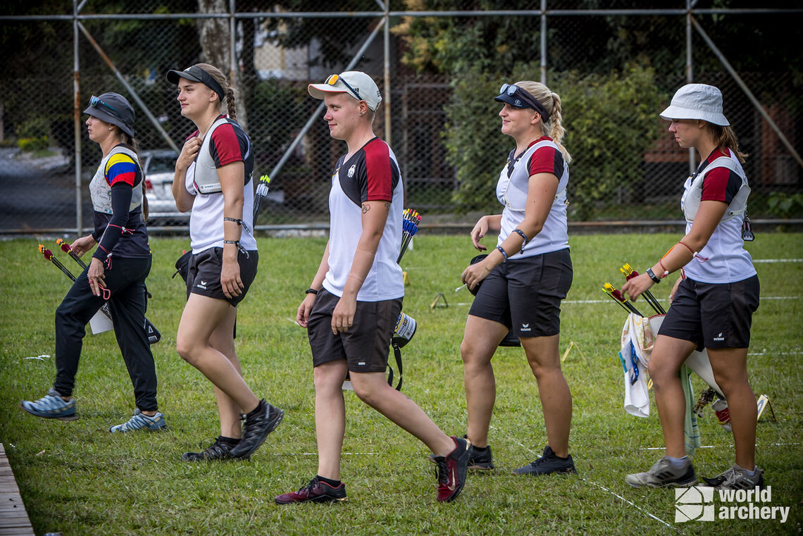 Katharina Bauer and her Germany recurve women's teammates at Medellin 2022
