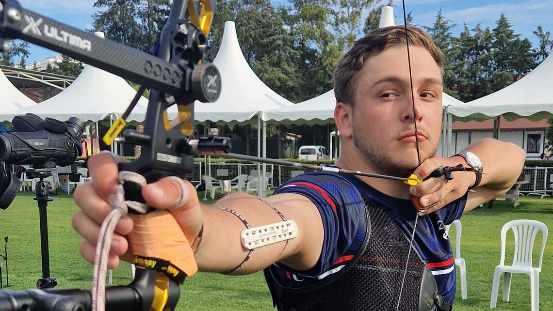 Nicolas Bernardi shooting at the Antalya 2023 Hyundai Archery World Cup.