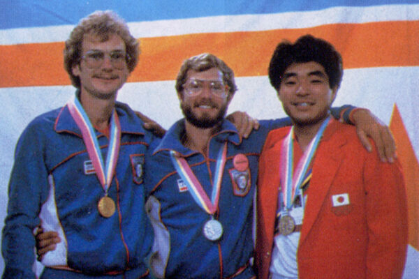 The recurve men’s podium at Los Angeles 1984.