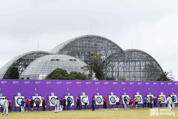Archers at the targets during the Tokyo 2020 test event.