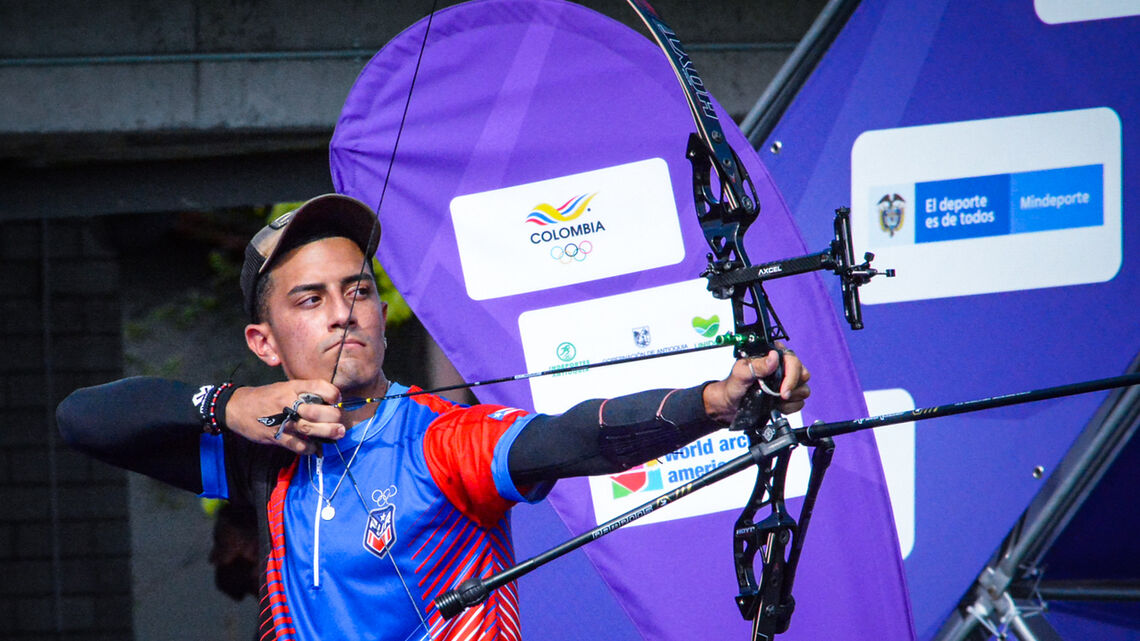 Adrian Munoz shoots at a world ranking event in Medellin in November 2021.