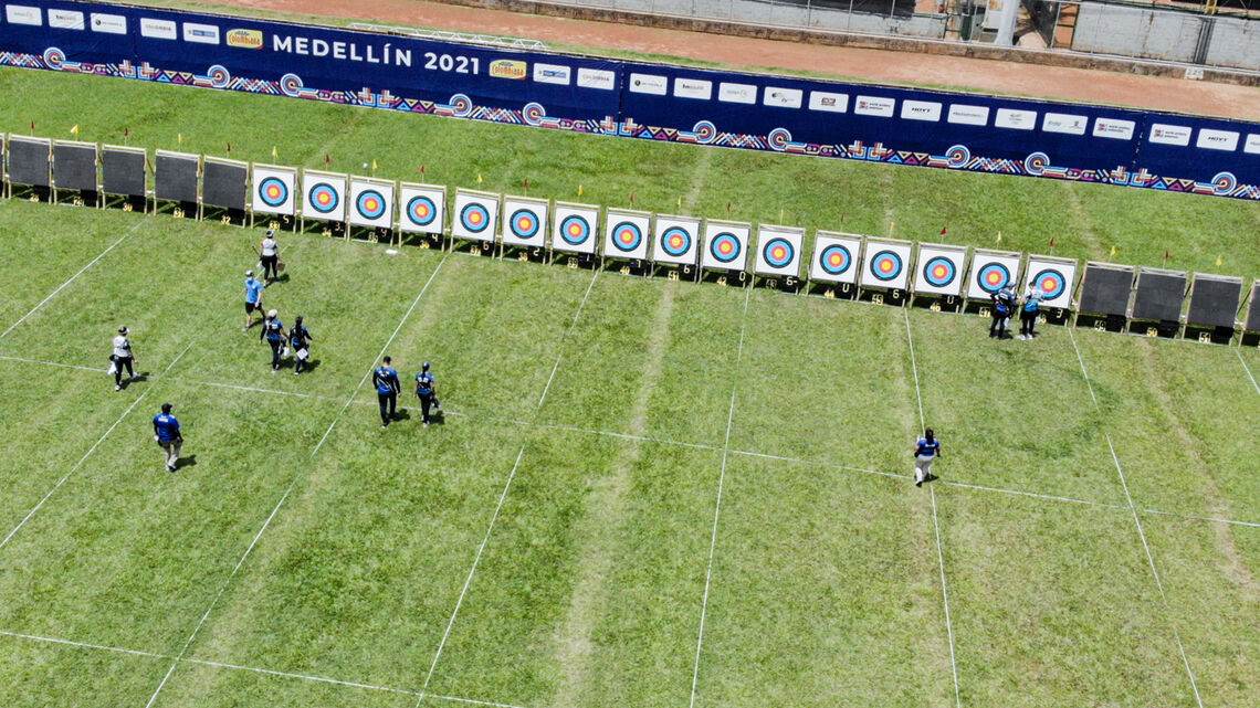 The target line during the Junior Pan American Games qualifier at the world ranking event in Medellin in 2021.