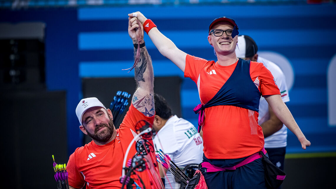 Nathan MacQueen and Jodie Grinham compound mixed team Paralympic champions in 2024.