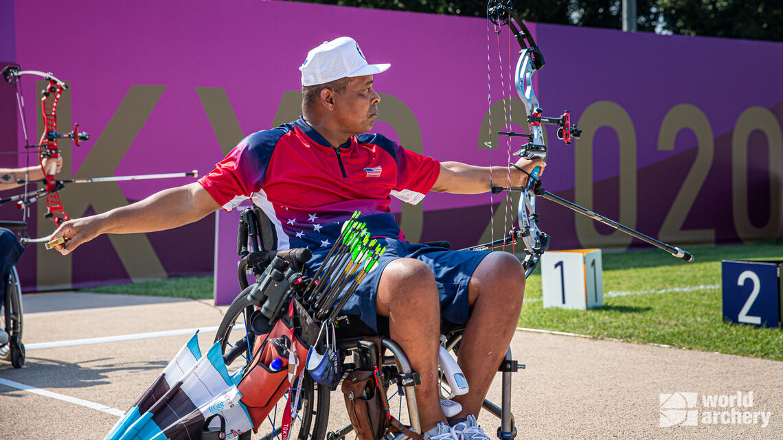 Andre Shelby shoots during practice at the Tokyo 2020 Paralympic Games.