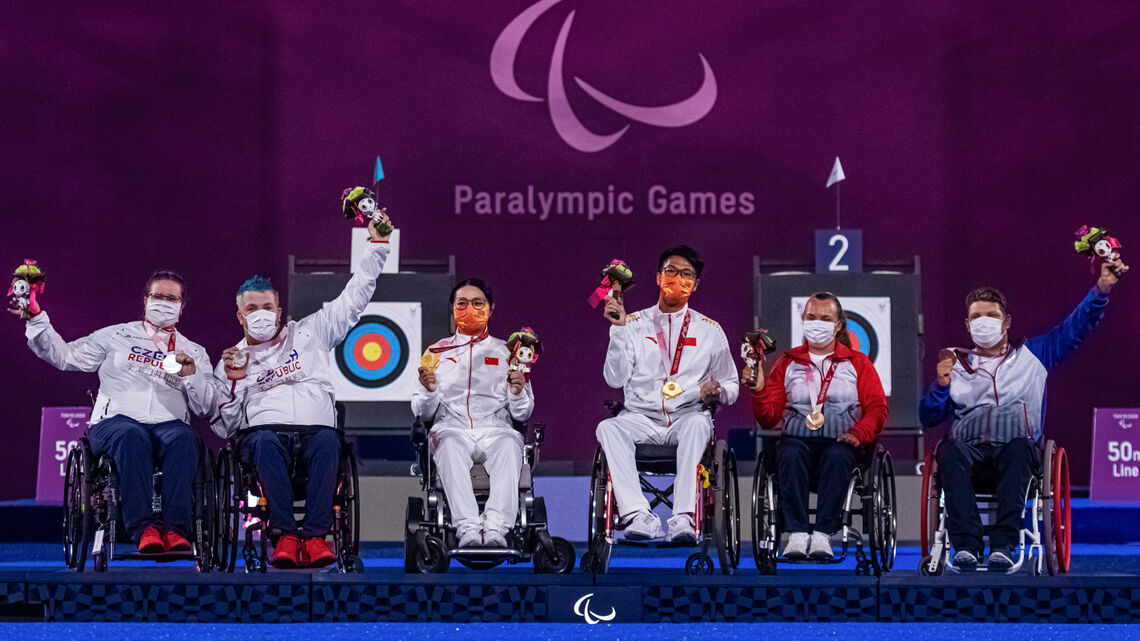 The W1 mixed team podium at the Tokyo 2020 Paralympic Games.