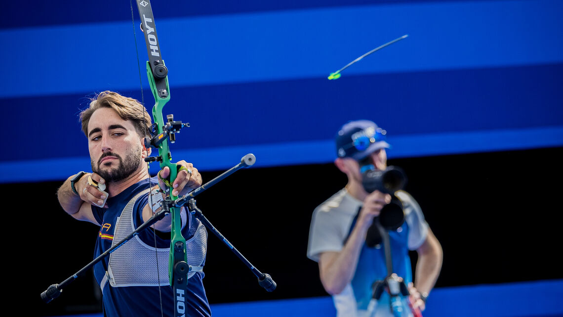 Pablo Acha shooting at the Paris 2024 Olympic Games.