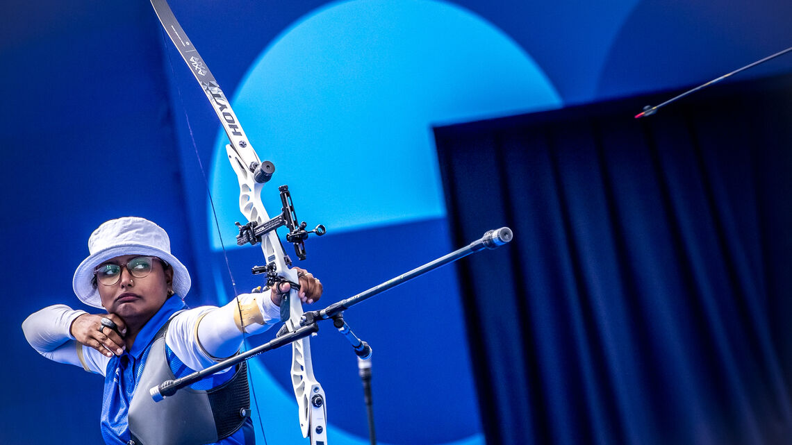 Deepika Kumari during eliminations at Paris 2024 Olympics.