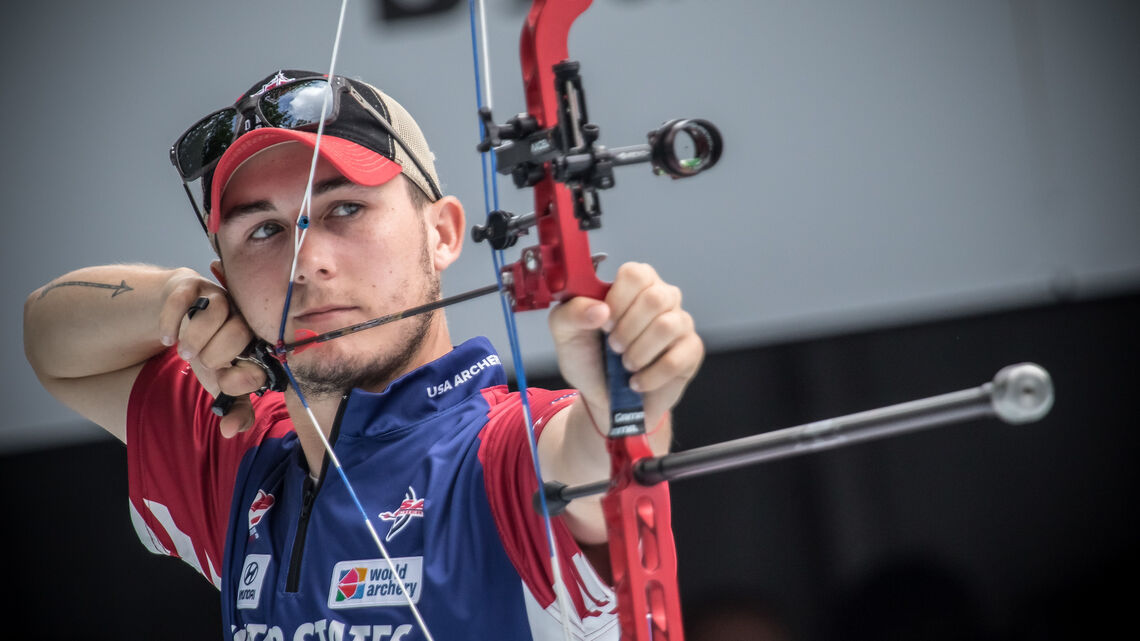 James Lutz shoots during the Hyundai World Archery Championships in 2019.