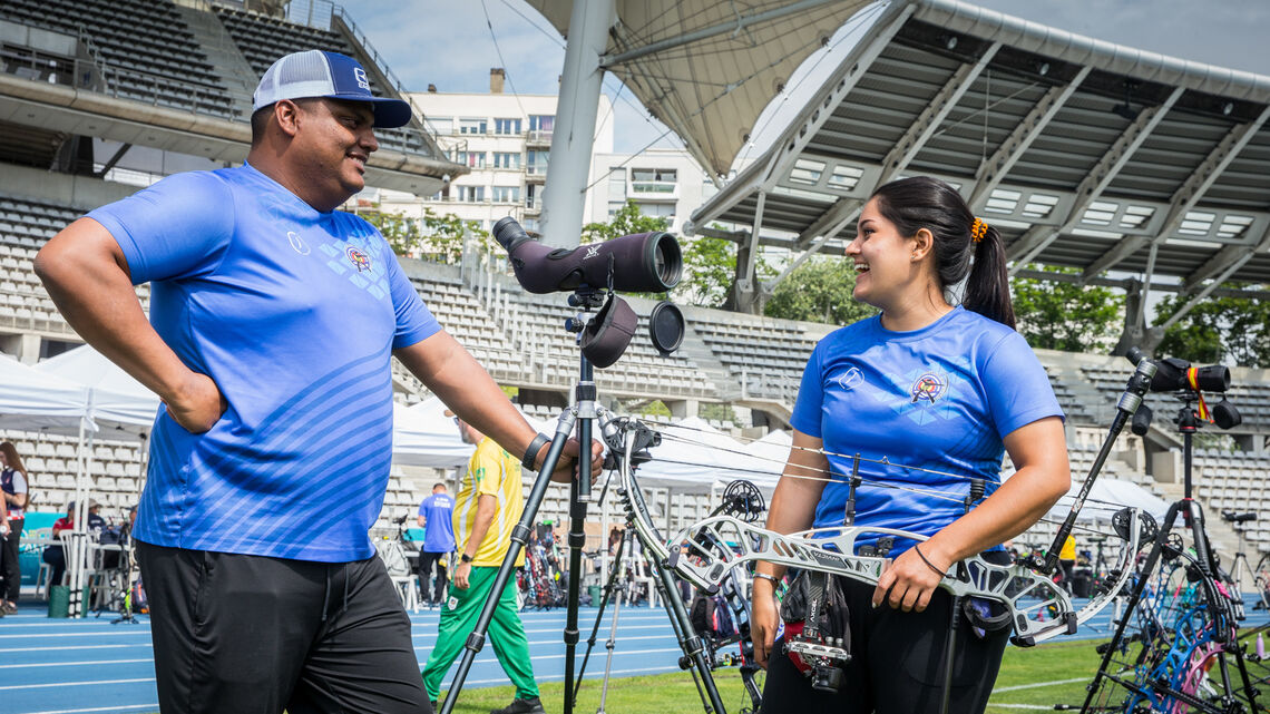 Roberto Hernandez and Sofia Paiz at the Hyundai Archery World Cup stage in Paris.