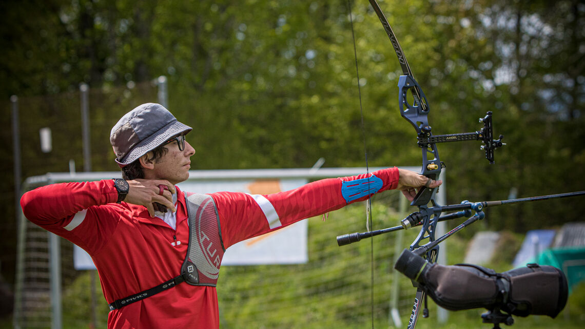 Mete Gazoz shoots during the second stage of the Hyundai Archery World Cup in 2021.