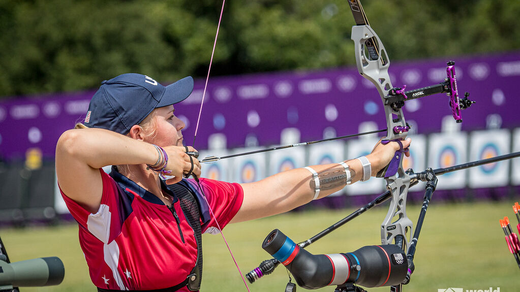 Mackenzie Brown shoots at the Tokyo 2020 Olympic Games. 