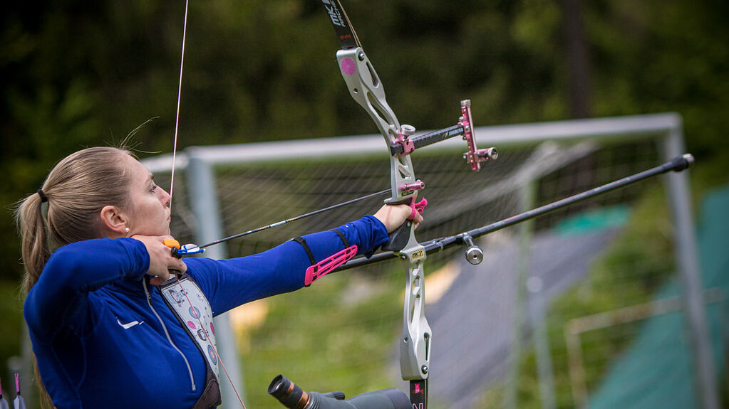 Reena Parnat shoots at the second stage of the 2021 Hyundai Archery World Cup in Lausanne. 