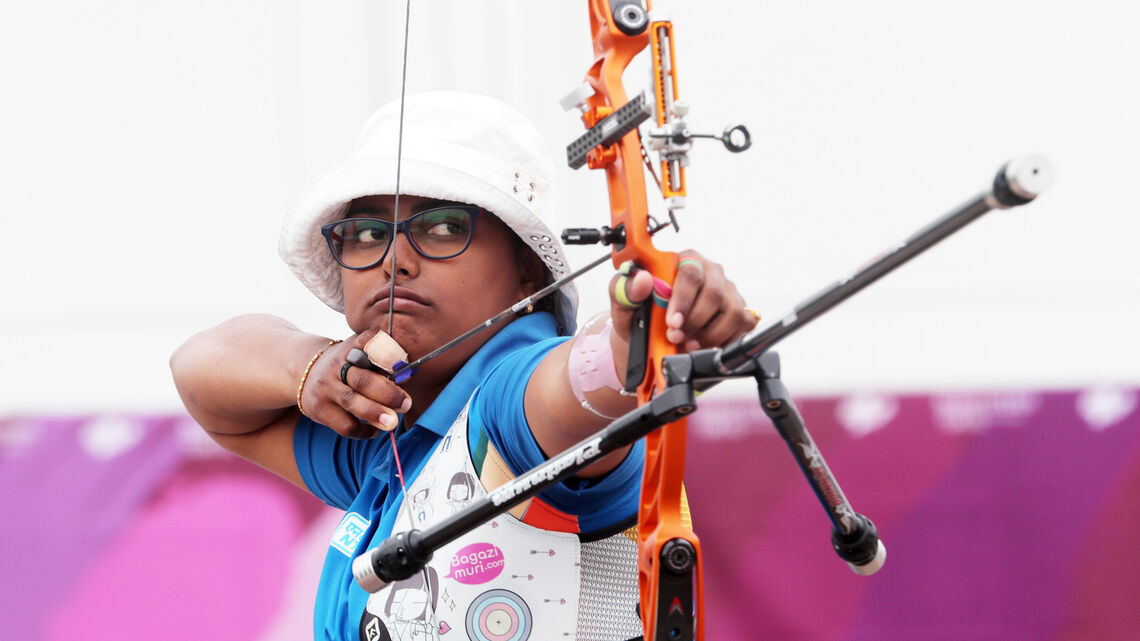 Deepika Kumari shoots during the test event for the Tokyo 2020 Olympic Games.