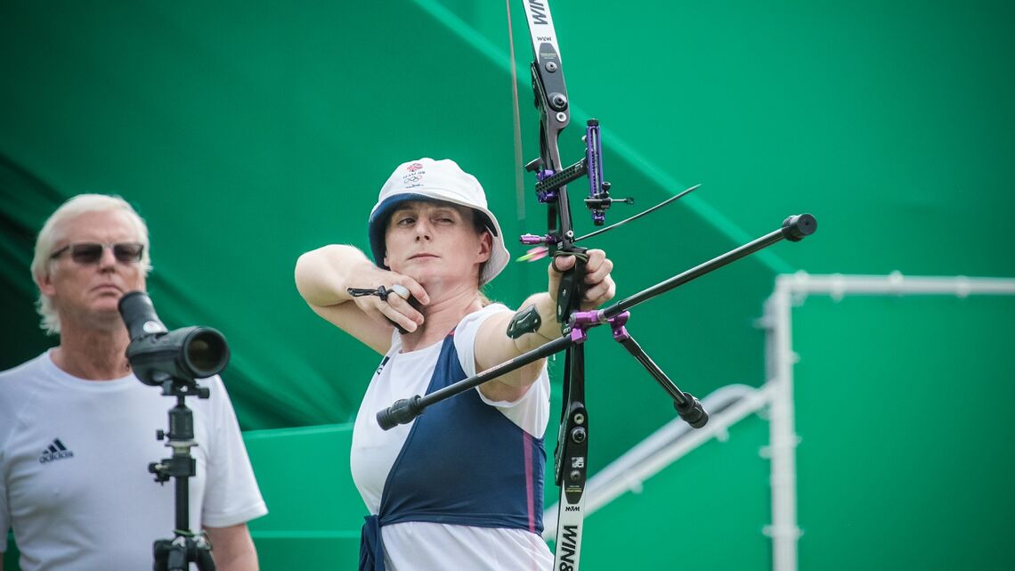 Naomi Folkard shoots during eliminations at the 2016 Olympic Games in Rio.