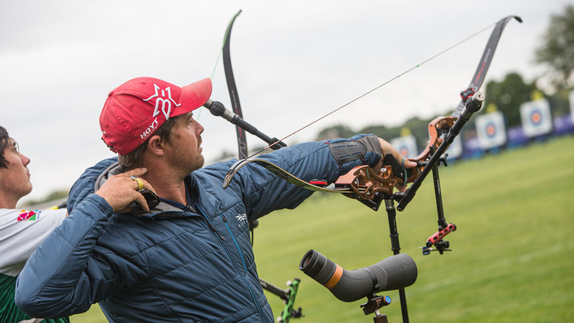 Brady Ellison shoots at the Yankton 2021 Hyundai World Archery Championships.