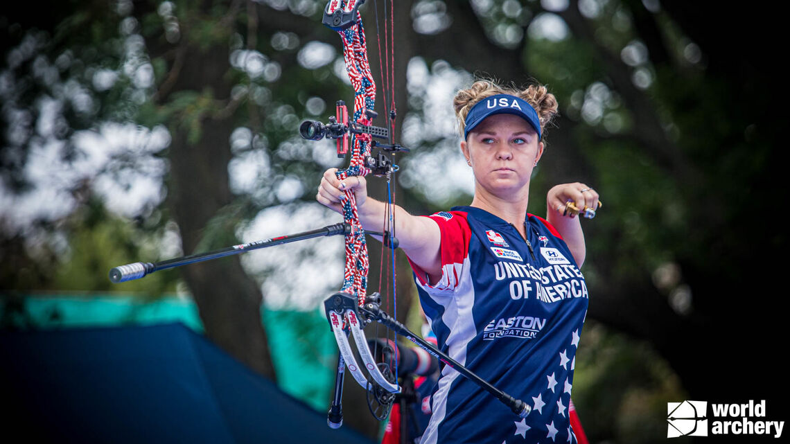 Savannah Vanderwier shoots at the 2021 Hyundai Archery World Cup Final in Yankton.