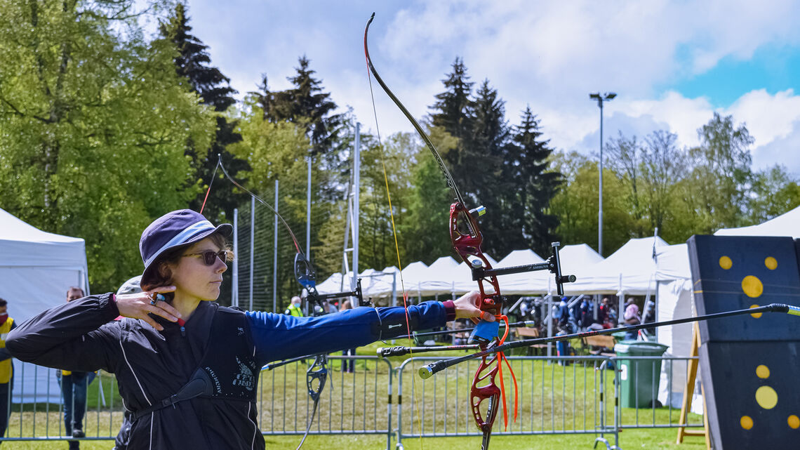 Iliana Deineko shoots during practice at the second stage of the Hyundai Archery World Cup in 2021.