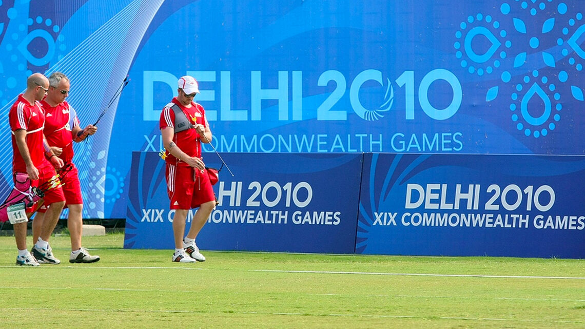 England’s recurve men’s team at the Delhi 2010 Commonwealth Games.