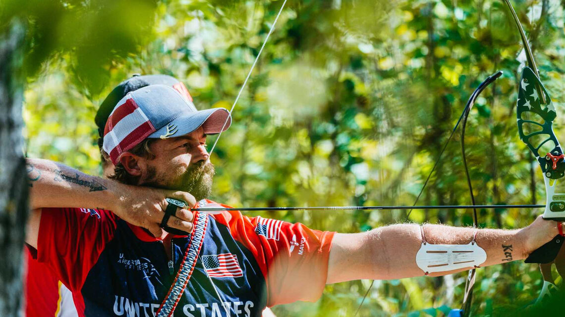 Brady Ellison shoots during unmarked qualifying at the world field.