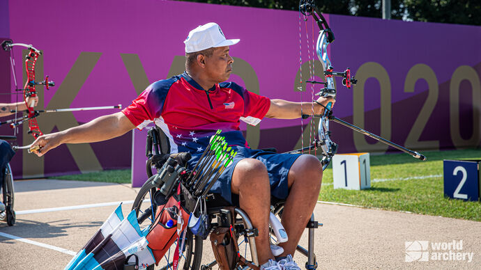 Andre Shelby shoots during practice at the Tokyo 2020 Paralympic Games.